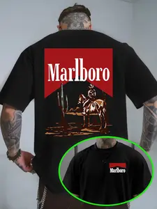 Vintage Western Style Marlboro Cowboy Desert Pattern T-Shirt, Unisex Round Neck Short Sleeve, Casual Wear for All Seasons