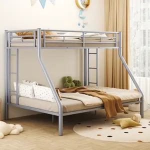 [Bellemave]Twin XL over Queen/ Full XL over Queen / Metal Bunk Bed with Ladder and Guardrails, Unique Bedroom Furniture Kids Furniture Bedroom