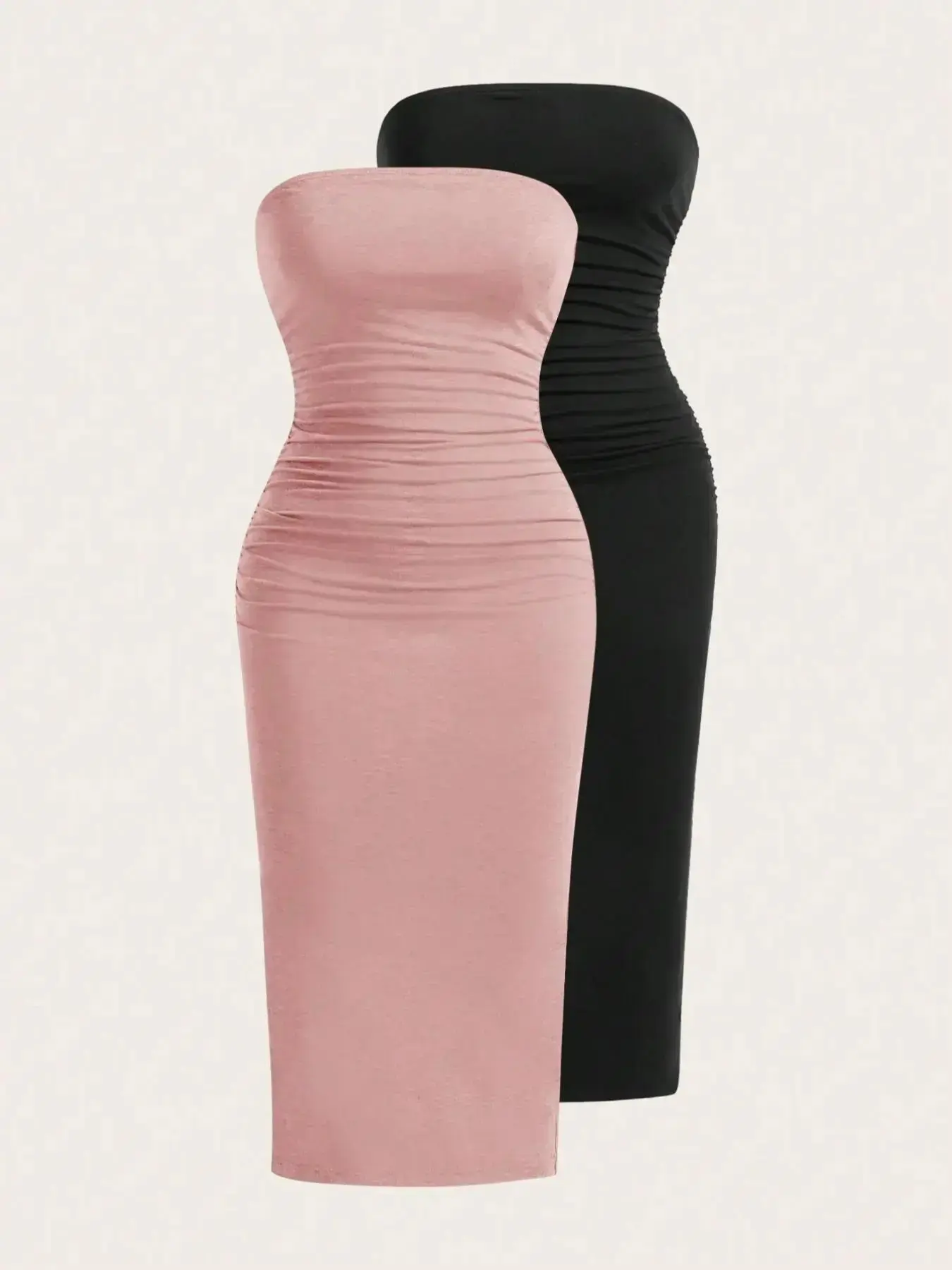 Women's Solid Ruched Split Hem Tube Dress, Minimalist Elegant Casual Chic Sleeveless Strapless Long Dress for Summer, Ladies Clothes for Daily Wear, Womenswear, Formal Dresses Women, Elegant Fit Dress, Bodycon Stretch Dresses