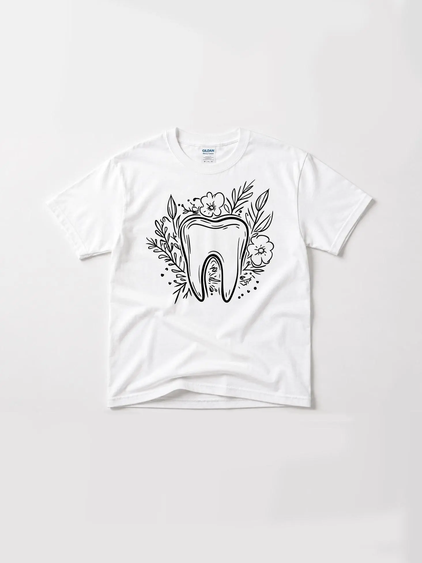 Women's Floral Tooth Short-Sleeve T-Shirt, Everyday Fit Dentist Gift, Cute Graphic Top for Dental Professionals, Womenswear Jeans Companion
