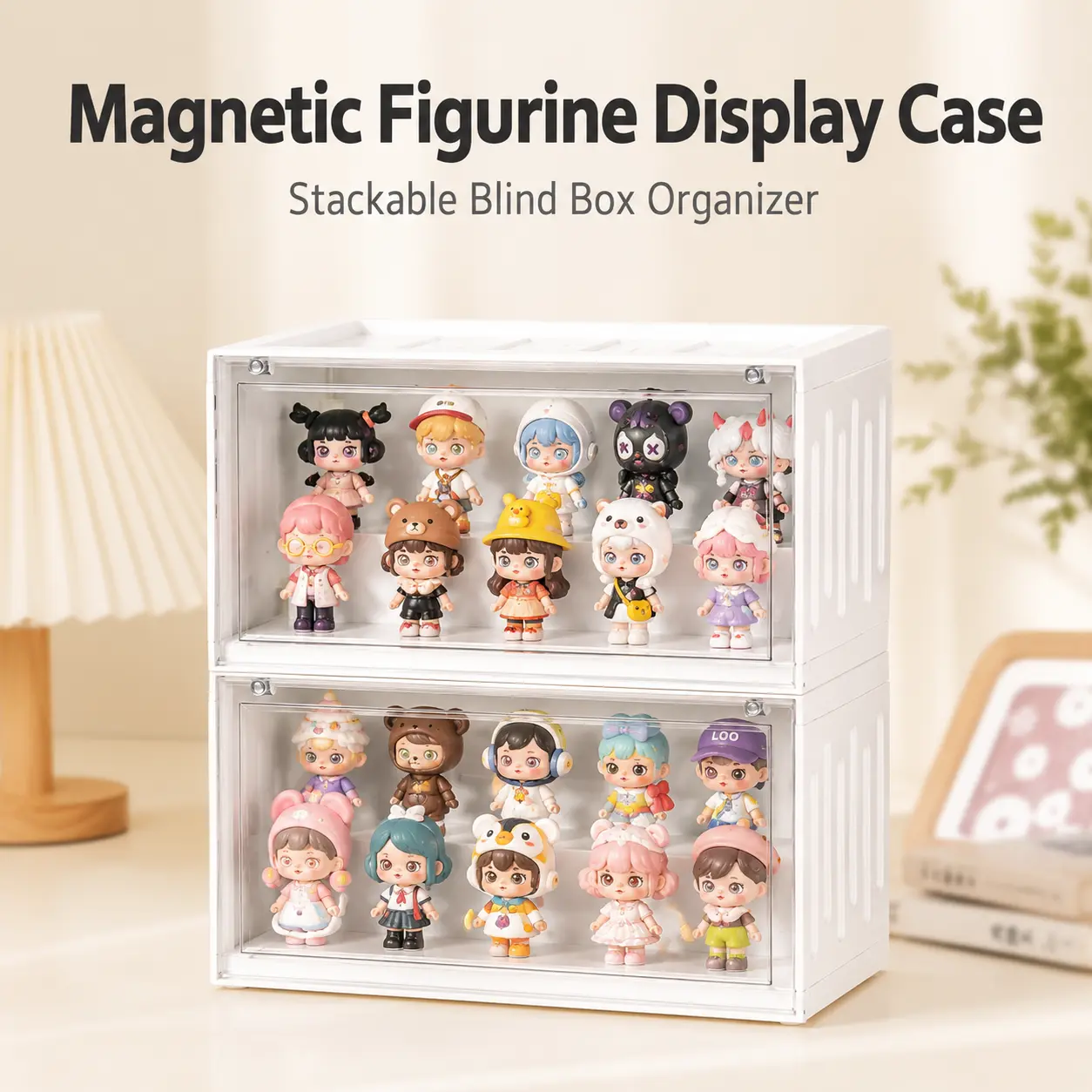 Blind Box Figurine Display Case, Magnetic Dust-Proof Clear Door, Stackable Container Storage Organizer, Desk Home Toy Collectible Shelf for Pop Mart Collectors, Keep Your Toys Tidy & Show Off Your Favorite Collections