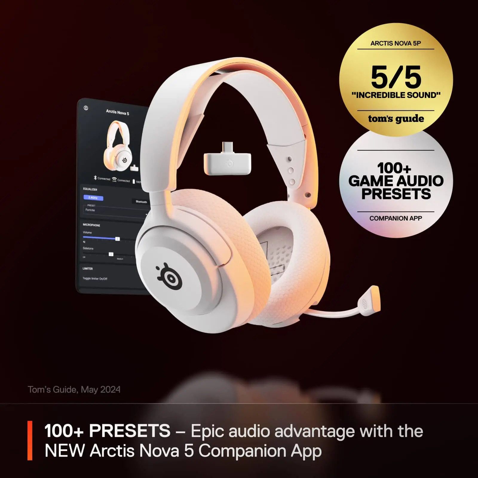 SteelSeries - Arctis Nova 5 Wireless Over-the-Ear Gaming Headset with 2.4GHzBluetooth for PC, PS5PS4, and SwitchSwitch 2 - White