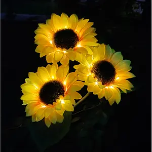 Solar 3-Head Sunflower Festive Lantern Led Flashing + Constant Light Function SUNFLOWER New Product Sunflower Lawn Lamp