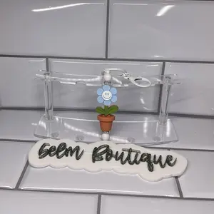 Blue Happy Flower Silicone Beaded Keychain