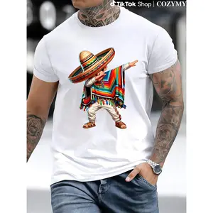 Men's Casual Cotton Graphic Tees T-Shirt with Mexican Sombrero and Poncho Dab Dance Meme Shirts,men Gifts Fathersdaygift Tshirt Tropical Midi Wetsuit