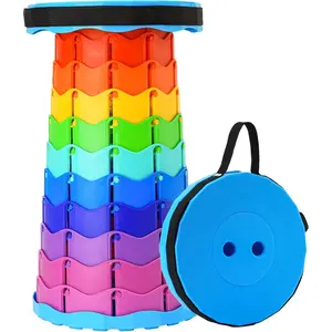 Upgraded Foldable Stool Thickened, Portable Collapsible Stool Retractable Stool for Fishing, Hiking Tours, BBQ, Parties, Outdoor Activities (Rainbow)