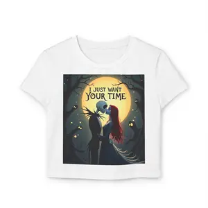 Romantic Graphic Baby Tee, Perfect for Date Nights, Halloween Parties, Gifts for Girlfriends, Cute Casual Style, I Just Want Your Time