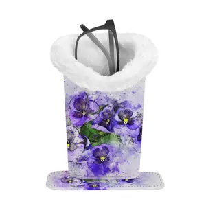 Plush Lined Eyeglasses Holder with Magnetic Base Anti-scratch Glasses Storage Organizer for Desk Nightstand Office Purple Pansy Design