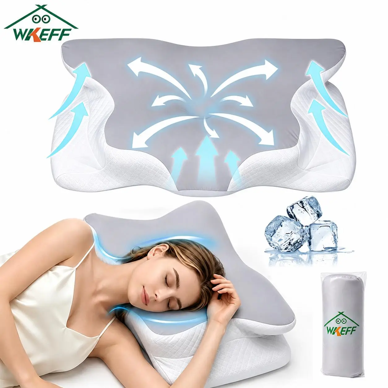WKEFF Cervical Neck Pillow, Ergonomic Contour Neck Pillows, Memory Foam Bed Pillow For Side Back Stomach Sleeper, Neck Pillow With Cooling Pillowcase