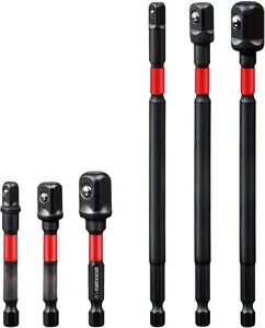 6 count Impact Socket Adapter Set,1/4" 3/8" and 1/2" Drive, (3" and 6") Extension Bit with Holder, Adapt Your Power Drill to High Torque Impact Wrench