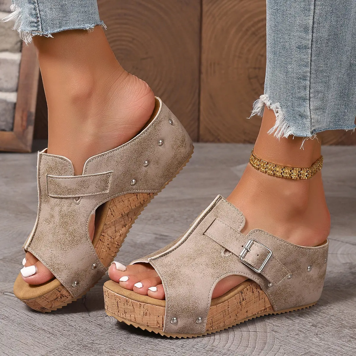 Women Platform Wedge Sandals 2.5 Inch Heel Support EVA Foam Insoles Breathable Lightweight Summer Comfortable All Day Wear Hook Loop Closure