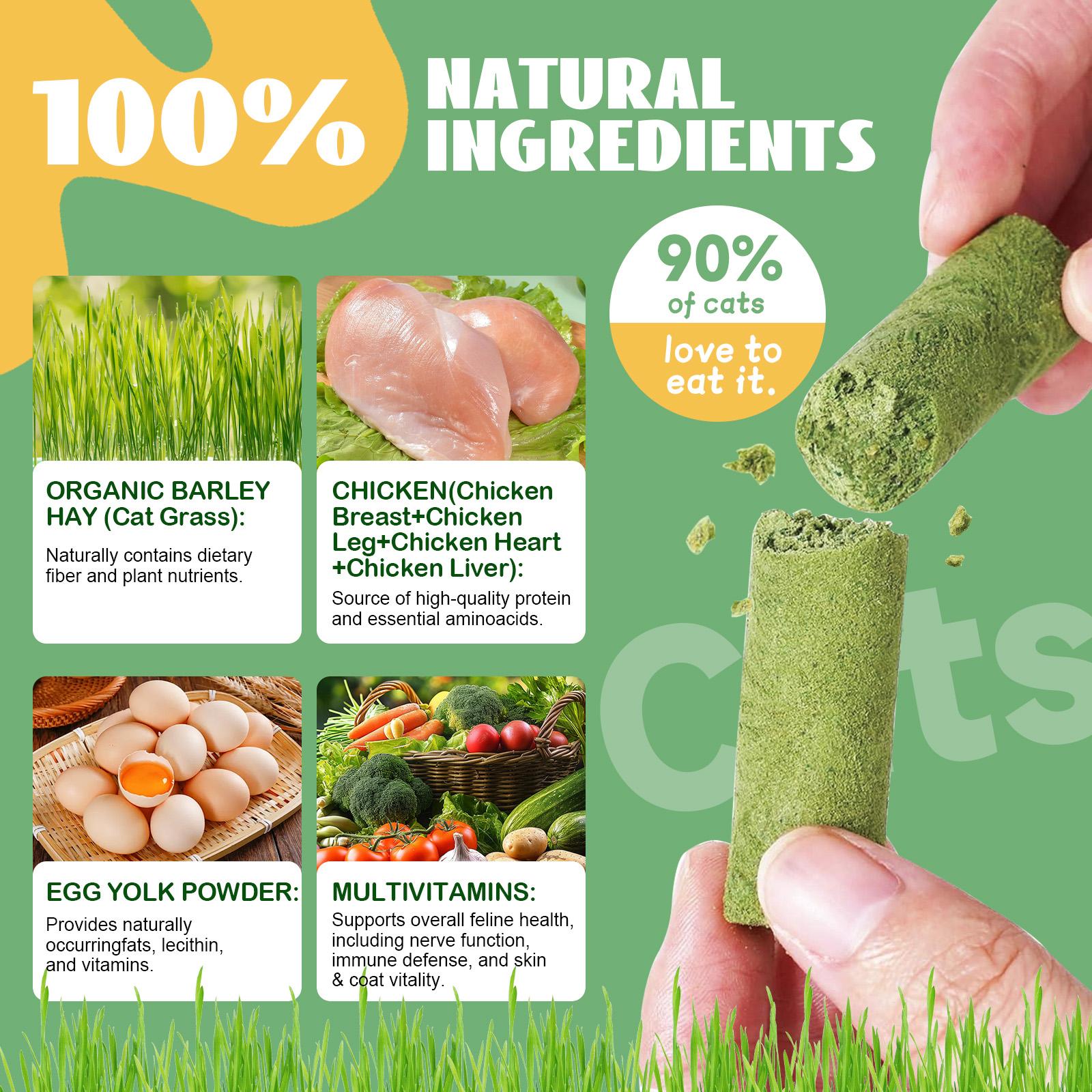 8.46oz Cat Grass Stick Freeze-dried Cat Snack - Hairball Teeth Stick - Gentle Hair Removal And Teeth Cleaning Chew Sticks, Triple Moisture Protection Cat Snacks