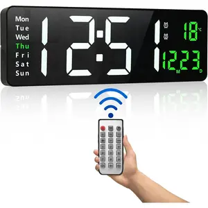 Large Digital Wall Clock,16 Inch Digital Wall Clock with Time Date Temp Week,Timer,12/24Hr, Auto-Dimming,LED Wall Clock with Remote for Living Room/Classroom/Gym/Church/Store/Garage