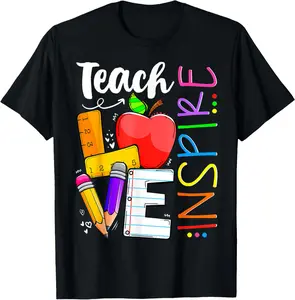 100% Cotton Fashion Garment Cute Teach Love And Inspire Men Women Teacher T-Shirt