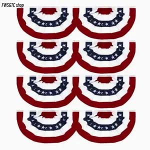 8-Piece Patriotic Pleated Fan Flag & Banner Set, Canvas Decor with Brass Eyelets. Easy Install Versatile Ornaments for 4th of July, Memorial Day, Indoor & Outdoor Holiday Hanging Use