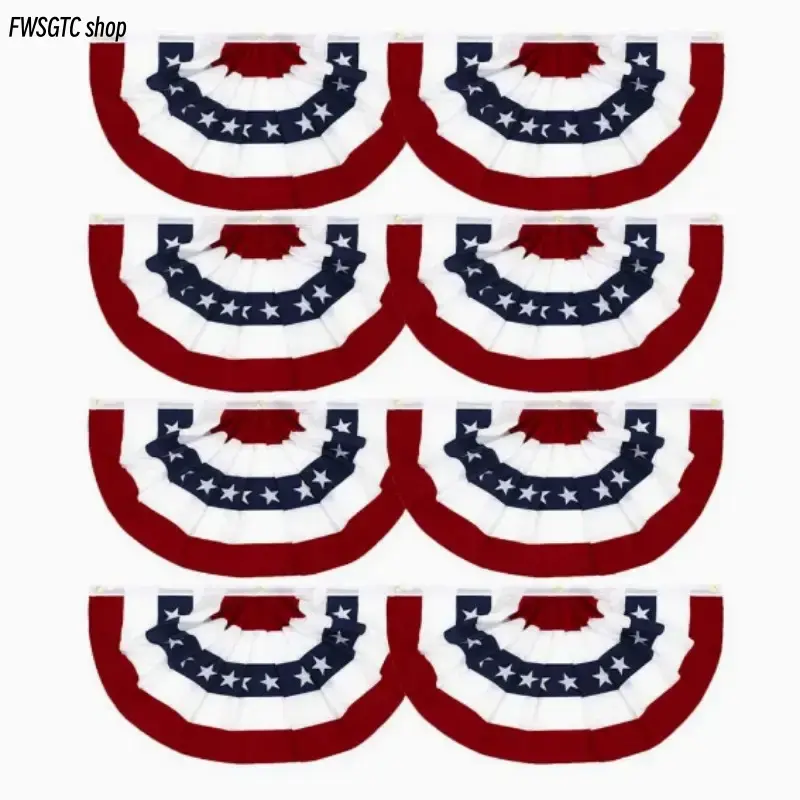 8-Piece Patriotic Pleated Fan Flag & Banner Set, Canvas Decor with Brass Eyelets. Easy Install Versatile Ornaments for 4th of July, Memorial Day, Indoor & Outdoor Holiday Hanging Use