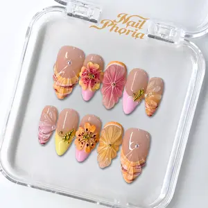NailPhoria TROPICAL KISS -SUMMER Handmade Press-On Nails | Reusable, Salon-Quality, Long-Lasting, Glossy Design