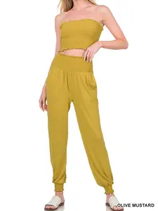 SMOCKED TUBE TOP & JOGGER PANTS