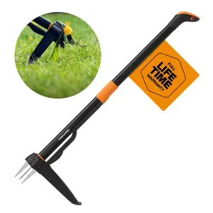 4-claw Stand-Up Weeder - Gardening Hand Weeding Tool with 39-inch Long Ergonomic Handle - Easy-Eject Mechanism - Black/Orange