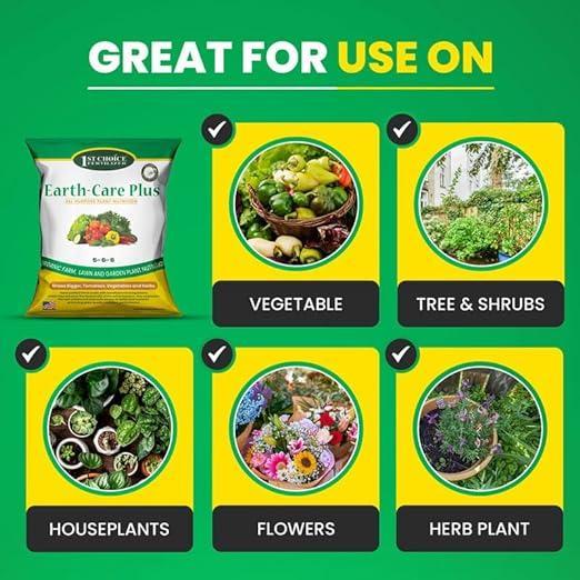 Earth-Care Plus 5-6-6 Organic Fast Acting Fertilizer for All Purpose - Water-Soluble Plant Food for Vegetables, Trees, and Flowers - Boost Growth for Lawns, & Gardens