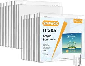MaxGear 8.5x11 In Clear Transparent Plastic Wall Mount Sign Holder - Pre-Drilled with Mounting Screws, Door & Document Display Frame for Office, Store (24 Pack)