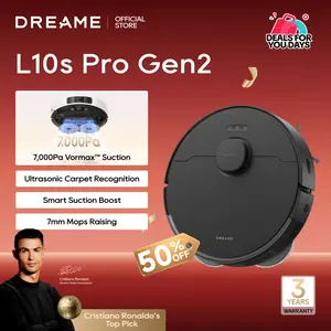 DREAME L10s Pro Gen 2 Robot Vacuum and Mop Combo, 7000Pa Suction, DuoScrub Mopping,7mm Auto Lifting Mop, Ultrasonic Carpet Detection, All-Rubber Roller Brush, Ideal for Pet Hair, Hard Floor and Carpet Cleaner Machine Dust Collector