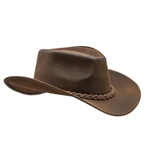 Western Cowboy Hat - Genuine Leather Brown for Western Enthusiasts