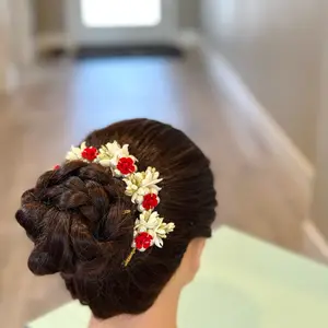 Premium Quality Red Rose Pearl Hair Gajra for Women