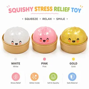 Giant Glitter Dumpling, Giant Dumpling Squishy, Mega Rainbow Dumplings, Cute Anxiety Relief Fidget Toy, with Steamer Box,Soft Squeeze Decompression