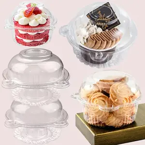 50pcs Mini Donut Puff Cake Cat Head Boxes |   Round PET Cake Containers for Single Cakes, Sandwiches, Burgers, and Fruit Desserts |   Flip Top, Freezer Safe for Christmas, Thanksgiving, Hanukkah