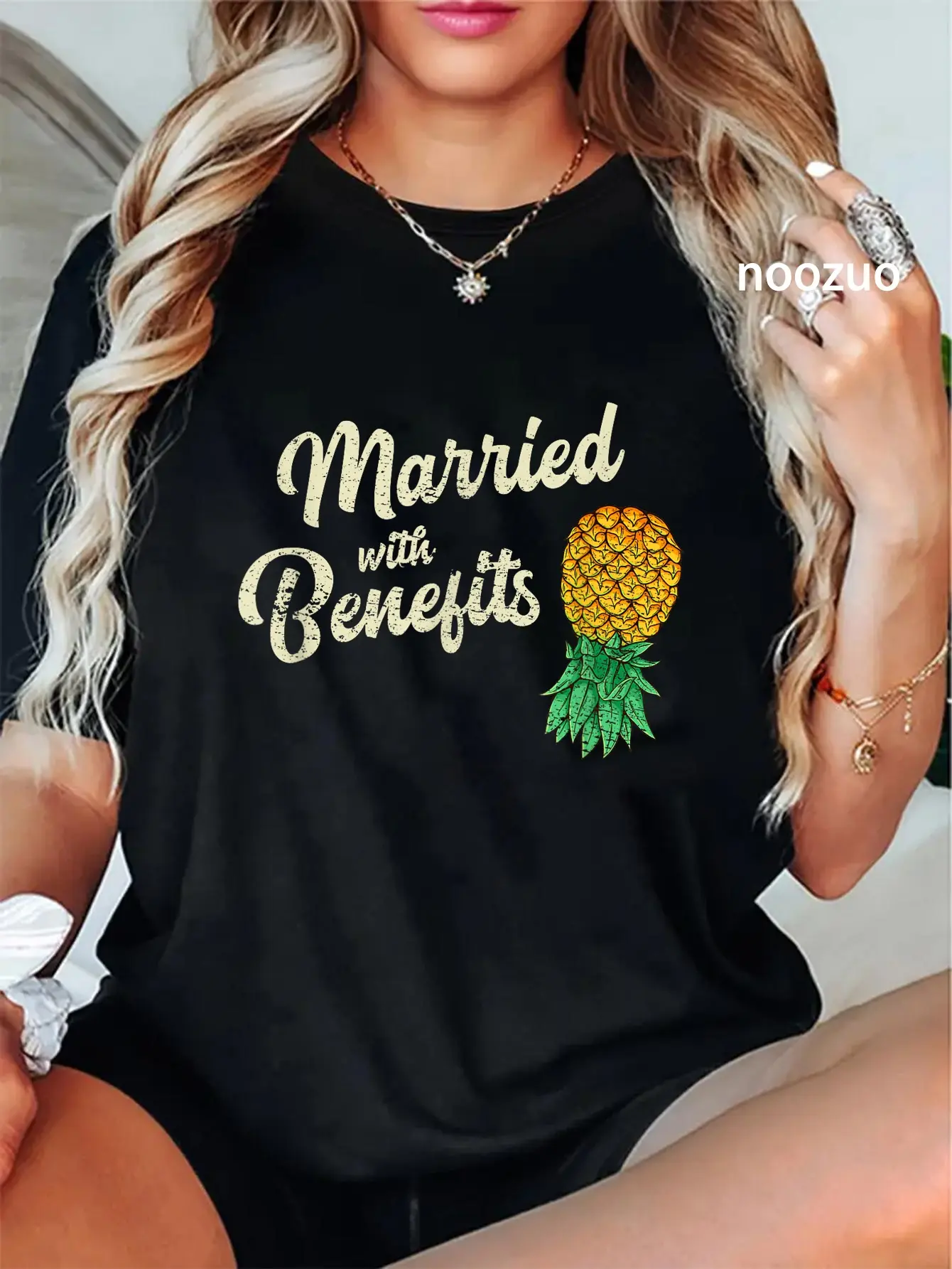 Women's Casual T-Shirt with Short Sleeves, Girly and Fun Playful Upside Down Pineapple Graphic Shirt, 100% Cotton Subtle Swinger Top, Casual Tshirt Shirt, Graphic Print