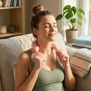 Cervical Massage Stick, Morandi Color Style, Ergonomic Dual Handle Design, Flexible Rolling Structure, Relieves Neck Stiffness, Ideal for Office Workers