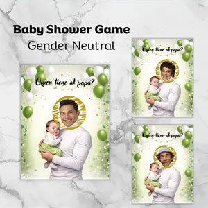 Quien Tiene Al Papa, Gender Neutral Baby Shower or Gender Reveal Game, Green Scratch off Cards Plus Stickers, Funny Spanish Cards For Baby Shower Party, Find Dad Cards