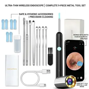 Smart Visual Ear Cleaner Kit - HD Camera Earwax Removal Tool with Medical Silicone Tips, iPhone/Android Compatible, Springtok Spring Gift Set phone clean cam Rechargeable Waterproof Ear Wax Remover battery dual power pick cleaning scoop endoscope