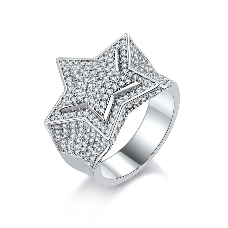 Iced Out Moissanite Star Ring 1.6CT 14K Gold Plated - Passes Diamond Tester