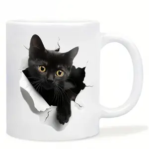 11oz Funny Black Cat Ceramic Coffee Mug – Cute and Unique Gift for Cat Lovers – Perfect Birthday, Halloween or Valentine’s Surprise for Him or Her