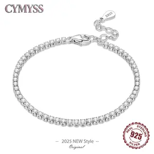 New 2026 Original 925 Sterling Silver Zirconia Tennis Chain Bracelet for Women Adjustable Gold Color Ideal Birthday Party Gift for love