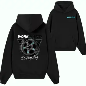 NISMO Work Hard Dream Big Hoodie, JDM Racing Wheel Graphic Sweatshirt with Motivational Quote, NS Performance Streetwear Hoodie for Men & Women, Vintage Car Enthusiast Outfit for Daily Wear