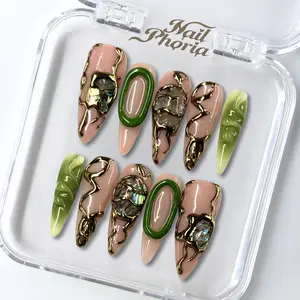 NailPhoria FOREST AURA - Handmade Press-On Nails | Reusable, Salon-Quality, Long-Lasting, Glossy Design