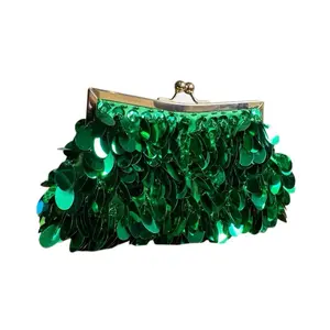 Eve’s Apparel & Accessories Green Sequin Clutch Handbag – Women’s Evening & Party Statement Purse