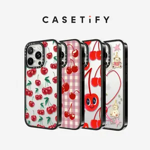 CASETiFY Cherry Love Collection with Compact iPhone Cases for iPhone 16/15/14 Series [Lightweight / Military Grade Drop Protection/Slim] - Black