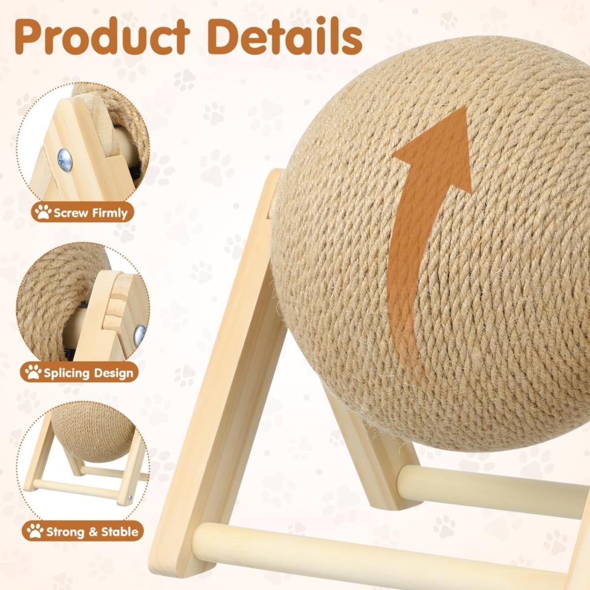 Sisal Cat Scratch Ball Toy Self Play Interactive Cat Scratcher for Indoor Cat Kitten Wear Resistant Avoid Mess