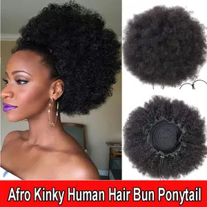 Extra Large Drawstring Ponytail Afro Kinky Puff Clip In 100% Real Human Hair Bun Extensions Natural Black Soft Kinky Curly