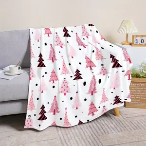 1pc Vintage Cartoon Christmas Tree Flannel Throw Blanket - Soft Warm Digital Print Knitted Polyester Throw for Couch, Sofa, Bed, Camping, Travel - All Seasons Multipurpose Gift Blanket - Machine Washable