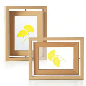 2 Pack Double 6x8 Rotating Floating Picture Frames, Natural Wood Floating Photo Frame Double-Sided Display with Crystal Glass for Tabletop, Desk or Shelf