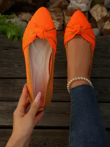 Women's 2026 Hot Trending Knit Mesh Pointed Toe Flat Single Shoes, Elegant Knot Detail Breathable Flats Pumps, Comfort Soft Sole Footwear for Office, Daily & Casual Occasions, Fashionable Flats, Fashion Dress Shoes for Women & Girls