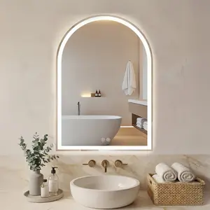 LED Bathroom Backlit Mirror with Lights, Arched Vanity Mirror with Anti-Fog, Dimmable, 3-Color Light, Memory Function, Tempered Glass