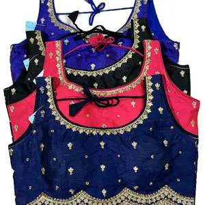 Designer Silk Blouse with Gold Thread Work for Women's Saree and Indian Traditional Attires - Womenswear, Clothing Comfort Fit