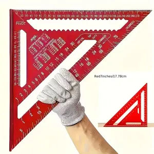 Precision Aluminum Square Ruler - 7/12 Inch Red Triangular Carpentry Ruler with Serrated Edge, Suitable for Woodworking, DIY, Home Decoration, Carpentry Accessories, Combination Square Measuring Tool, Compact Design, Metal
