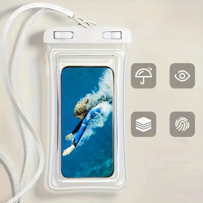 Clear Floating Waterproof Phone Pouch With Detachable Lanyard, Fits Smartphones Up To 7 Inches, Buoyant Inflatable Edge Dry Bag For Swimming, Diving, Kayaking, Cruise Travel, Hot Spring And SPA Water Activities